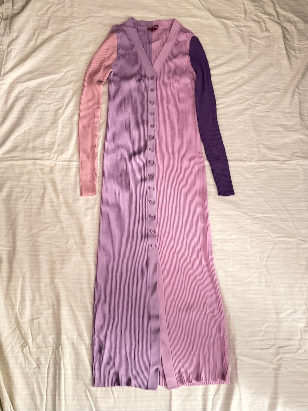 $165 STAUD Iris Multi Purple Shoko Colorblock Knit Sweater Dress size Large